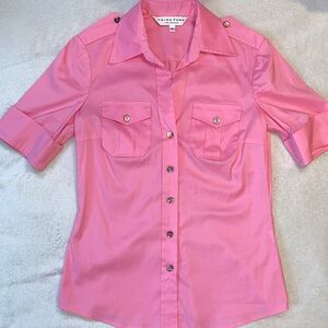Trina Turk Pink Epaulet Short Elbow length Sleeve Shirt Sz S